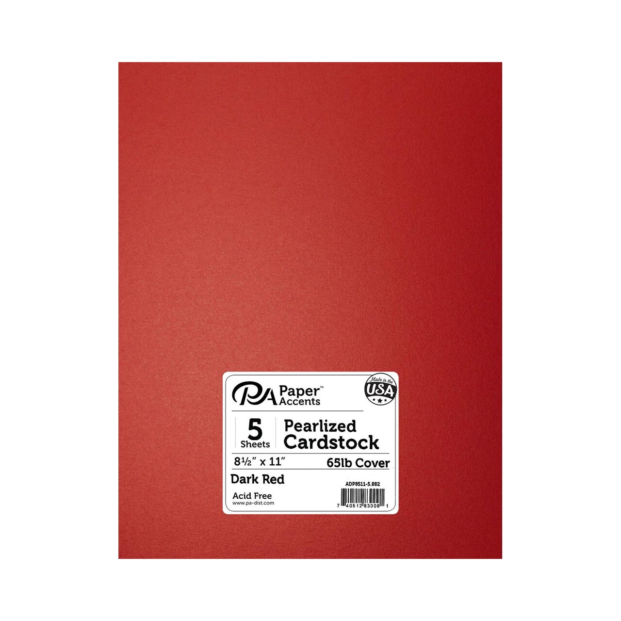 PA Paper Accents Pearlized Cardstock 8.5" x 11" Dark Red, 65lb colored cardstock paper for card making, scrapbooking, printing, quilling and crafts, 5 piece pack